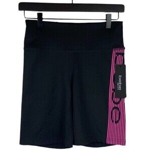 Bebe Sports Biker Shorts Womens Small Black Pink Ladies Athletic Shorts